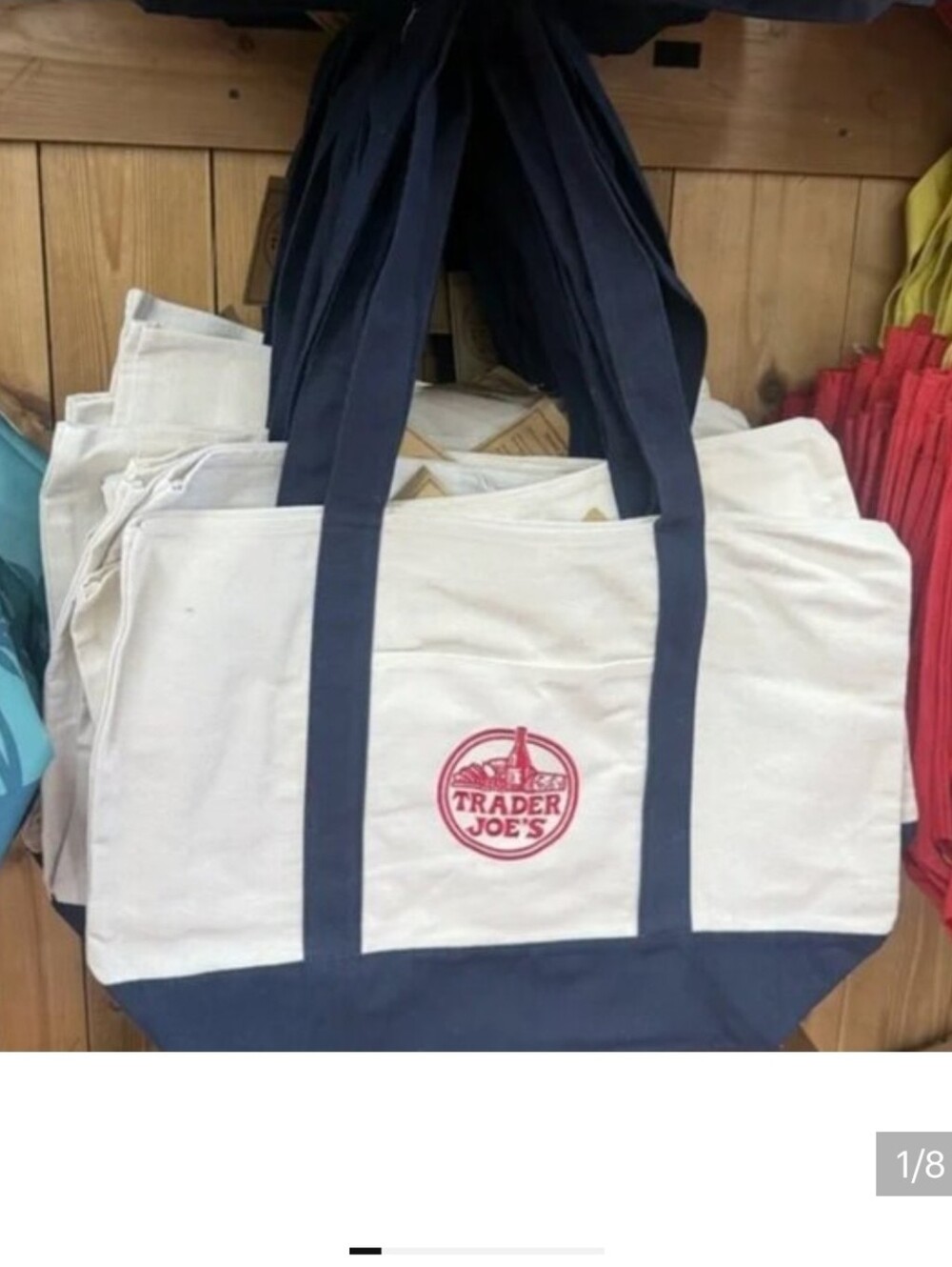 Trader Joe's Canvas Tote Bag in Navy & Natural Large